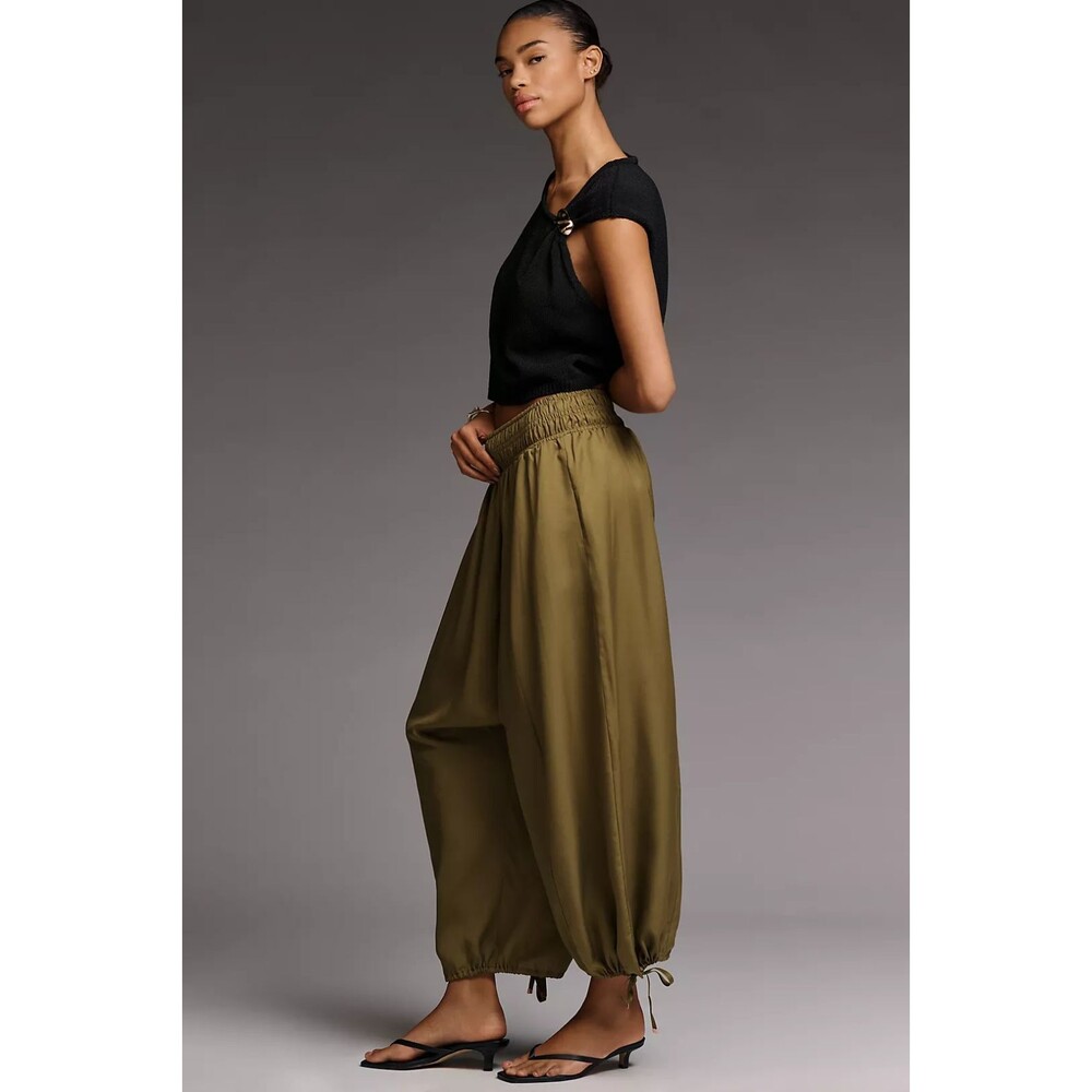 Anthropologie Women’s Draped Balloon Harem Pants size M NWT Olive Green Pull-On - Picture 2 of 10